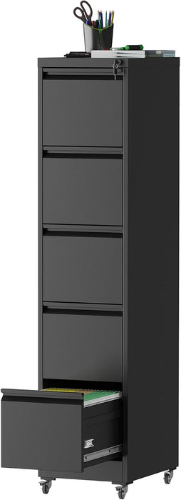 Black 5-Drawer Commercial-Grade Filing Cabinet Lockable