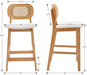 Counter Height Bar Stools Set of 2 Rattan Back Farmhouse Barstools Mid Century Modern Wood Bar Chairs Comfortable Sherpa Upholstered Kitchen Island Chairs for Pub/Breakfast, Beige