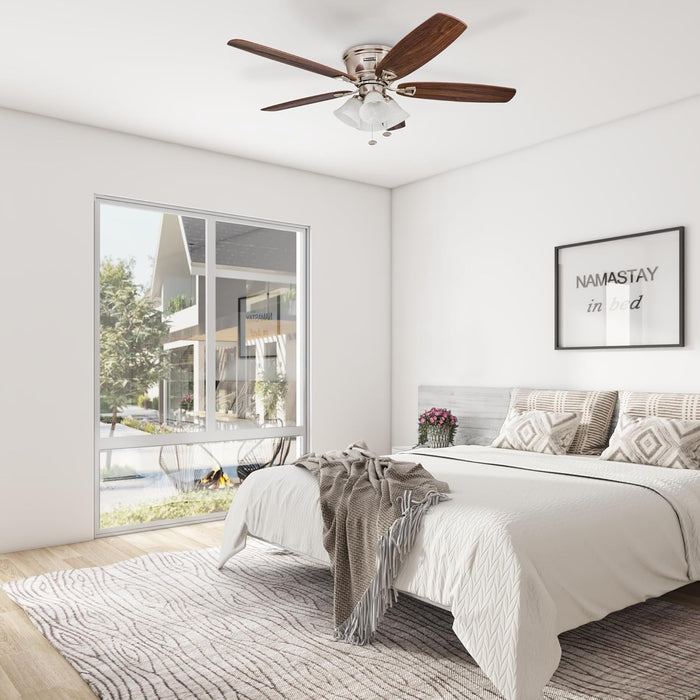 Ceiling Fans Glen Alden, 52 Inch Classic Flush Mount Indoor LED Ceiling Fan with Light, Pull Chain, Quick-2-Hang Dual Finish Blades, Reversible Motor - 50182 (Brushed Nickel)