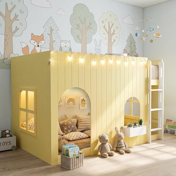PrimroseYellow Full Size Kids Loft Bed WithPlayArea