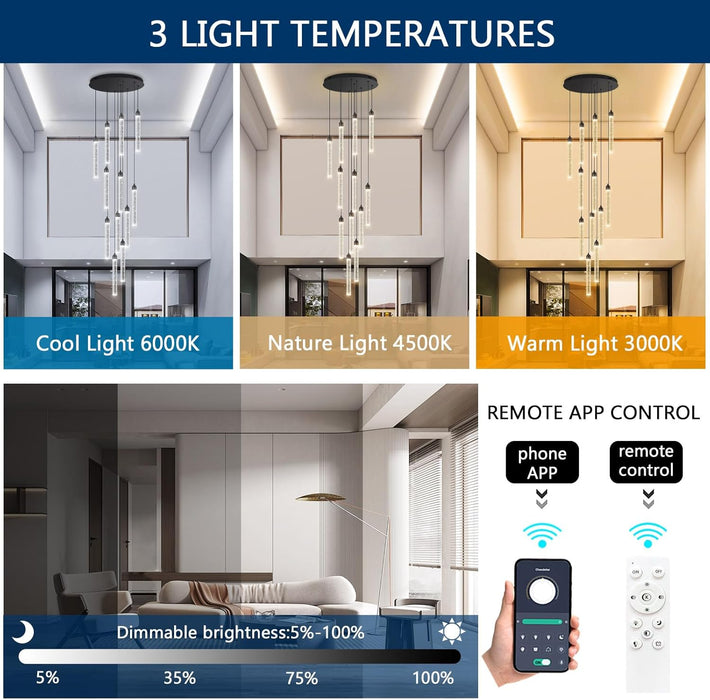 Black TwelveLight LED Dimmable Crystal Chandelier Fixture