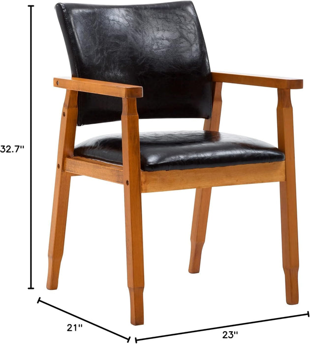 Mid-Century Dining Side Chair with Faux Leather Seat in Black, Arm Chair in Walnut