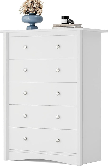 Tall Dresser for Bedroom, Modern Dressers with 5 Drawers, White