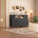 55" W Dresser for Bedroom with 14 Drawers, Chest of Drawers with Open Shelf, Fabric Storage Tower with Metal Frame & Wood Top, TV Stand Organizer for Clothes & Accessories (Black PU)