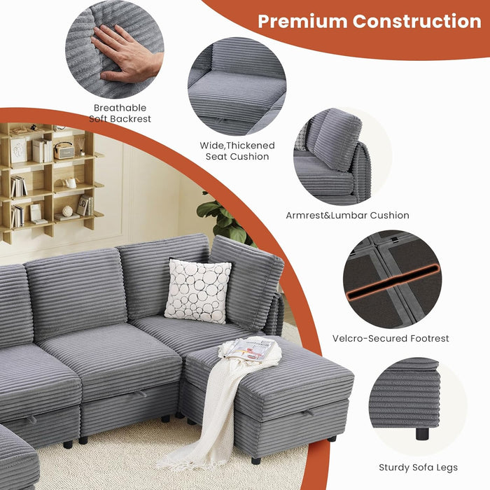 Gray Modular Sectional Sofa With Hidden Compartment