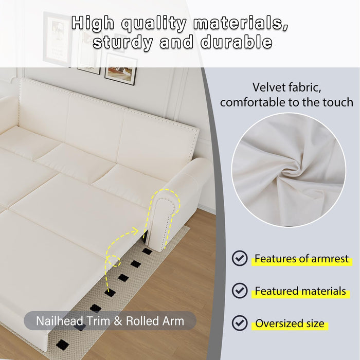 King Size Multifunctional Sleeper Sofa Beige Velvet