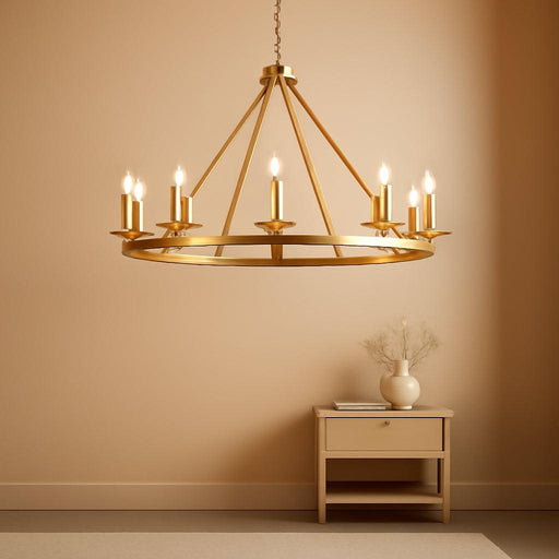 Gold Wagon Wheel Chandelier 40-Inch 16-Light,Extra Large Circle Rustic Farmhouse Light Fixture,Round Metal Chandeliers for Foyer Entryway Dining Room Living Room High Ceilings (E12 Base)