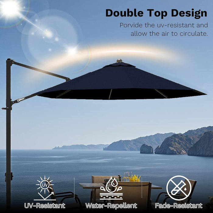 10Ft Cantilever Patio Umbrella, round Large Outdoor Umbrella with 360-Degree Rotation, Hanging Offset Market Sun Umbrella, Easy Tilt and Heavy-Duty Frame, for Patio Backyard Garden, Navy Blue