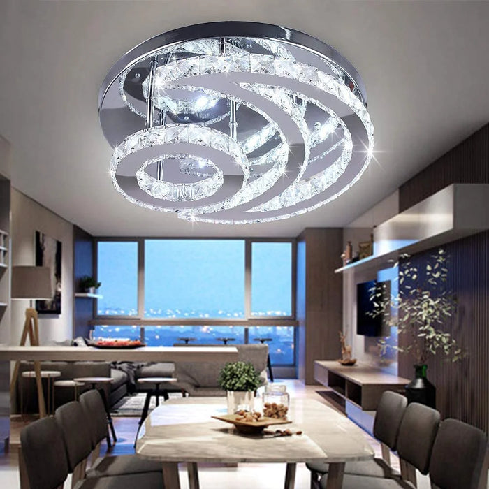 Modern Crystal Chandelier, 15.7 Inch LED Moon Crystal Ceiling Light Cool White Pendant Lighting Flush Mount Crystal Pendant Lamp Fixture for Dining Room Bathroom Bedroom Living Room