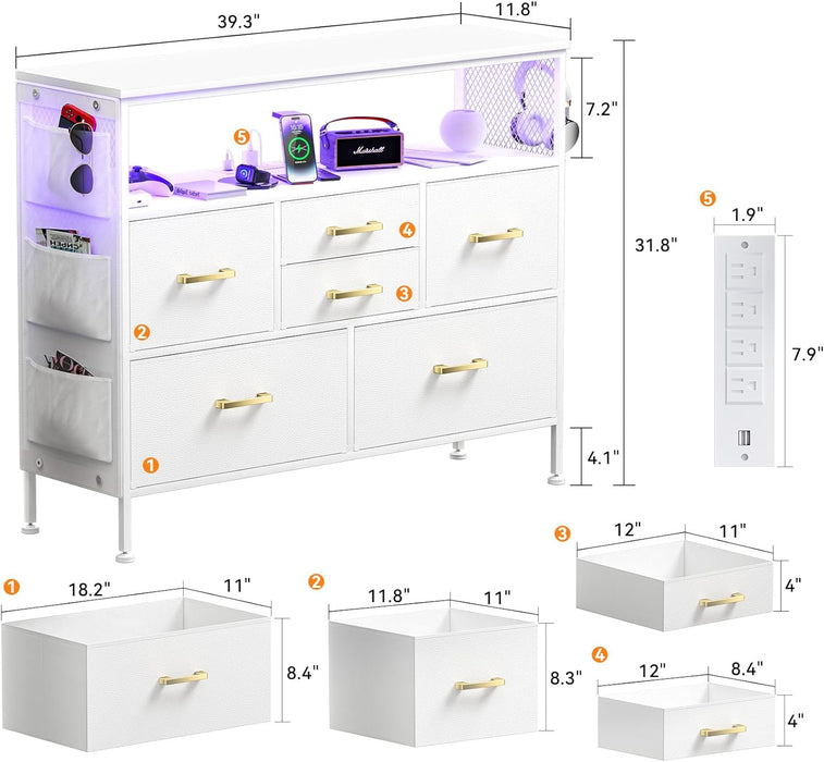 White Dresser with TV Stand & Outlets