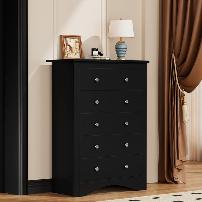 Tall Wooden Dresser Five Drawer Chest BlackFinishEdition
