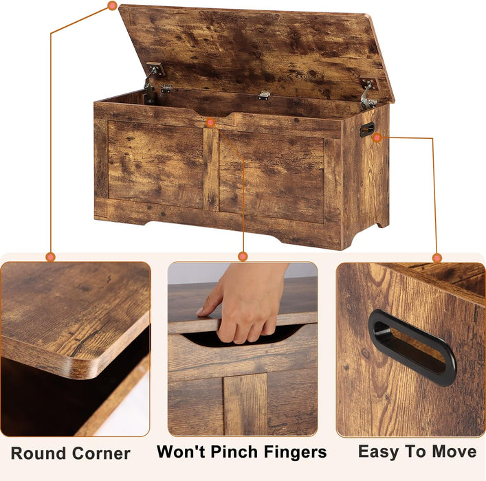 39.4" Storage Chest, Wooden Storage Bench, Lift Top Toy Chest with 2 Safety Hinges, Large Toy Box, Entryway Bench for Living Room, Bedroom, Rustic Brown