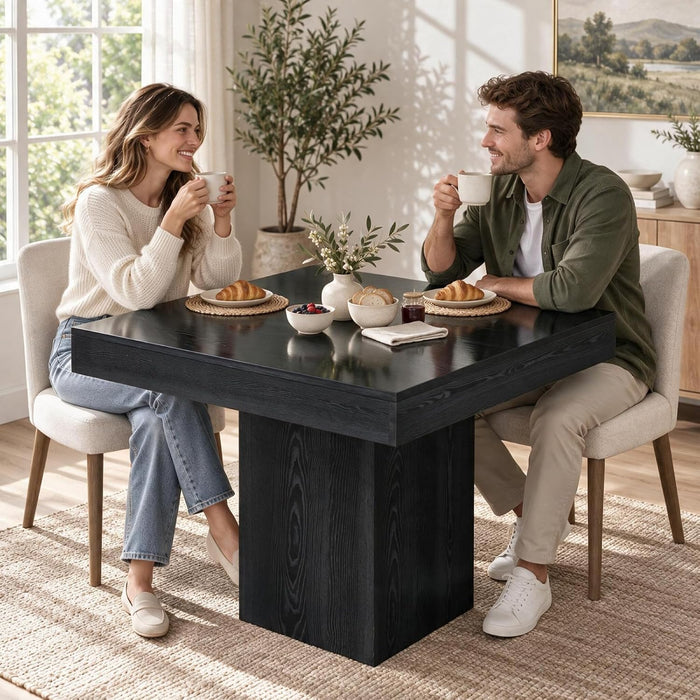 31.5" Square Dining Table for 2-4, Small Black Kitchen Table with 4.5" Thick-Profile Top and Sturdy Pedestal Base for Apartment & Small Spaces