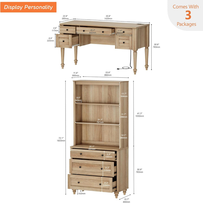 OakwoodFinish 56-Inch Executive Desk With USB Charging