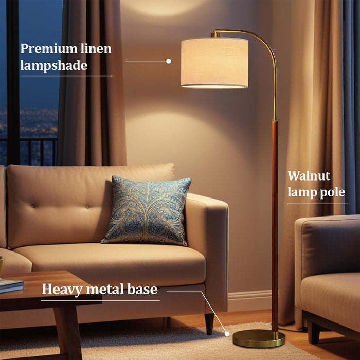 66Inch WalnutGold Arc Floor Lamp With ModernElegance