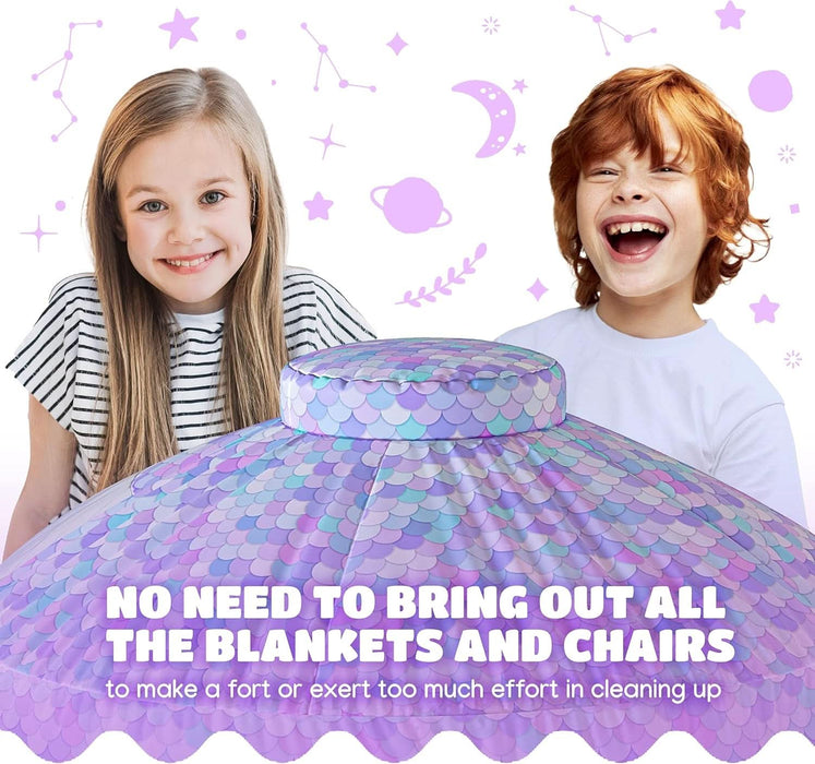 Air Tent for Kids (77” X 50”) Builds in 30 Sec, Toddler Tents Indoor for Imaginative Play, Spacious Kids Forts Indoor Playhouse for Boys & Girls Ages 3-14 (Fan Not Incl) (Mermaind Magic Fort)