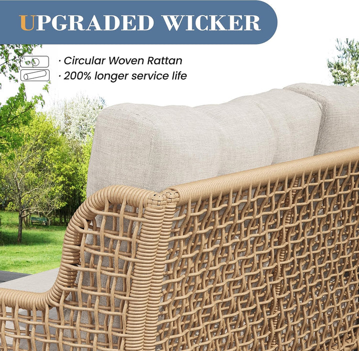Outdoor Patio Furniture Set round Rattan with Swivel Chairs,Beige