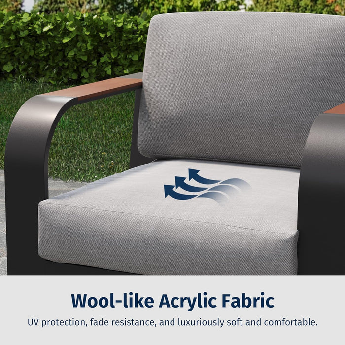 Signature 4 Pieces Patio Furniture Set, Outdoor Furniture with Aluminum Frame, Deep Seating Outdoor Loveseat and Coffee Table, Modern Patio Conversation Set for Porch and Balcony, Dark Grey