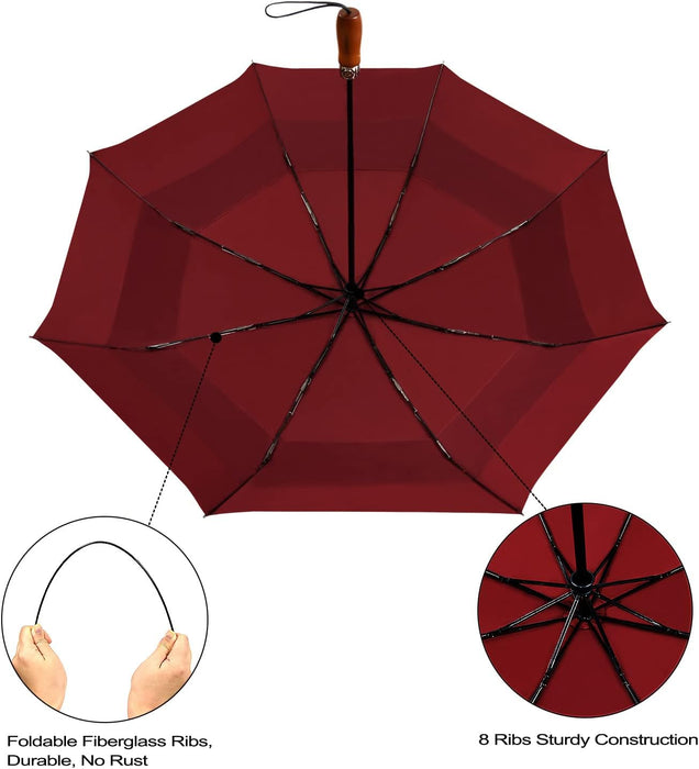 Large Folding Golf Umbrella - Compact Mens Umbrellas Travel Rain and Windproof 54Inch Collapsible Automatic Open Close Umbrella 210T Teflon Vented Double Canopy