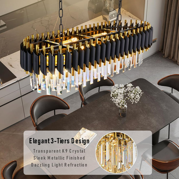 Elegant Black Gold Crystal Chandelier ThirtyThreeInch
