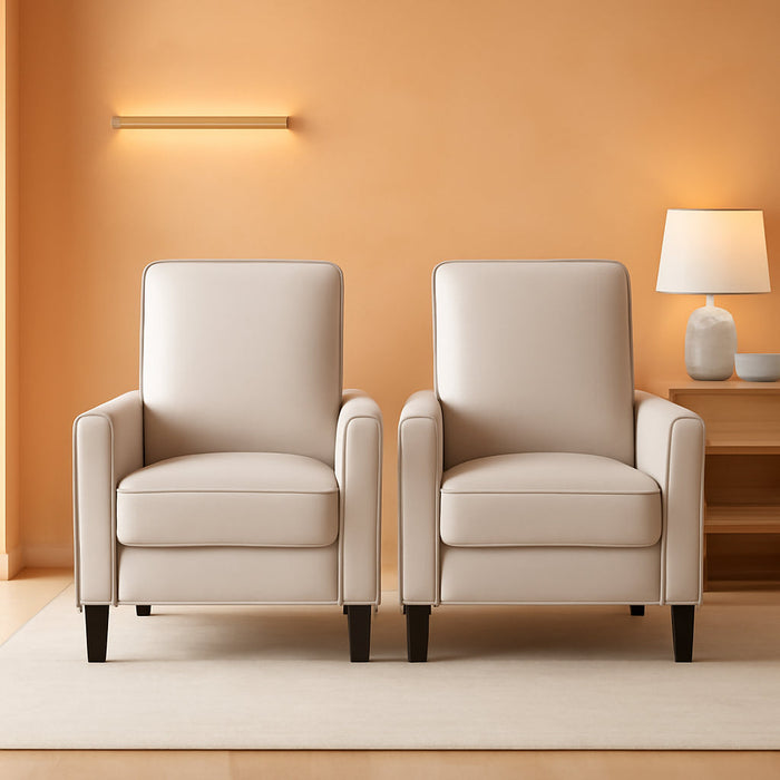 Emmie Fabric Recliner (Set of 2), Light Gray, Dark Brown