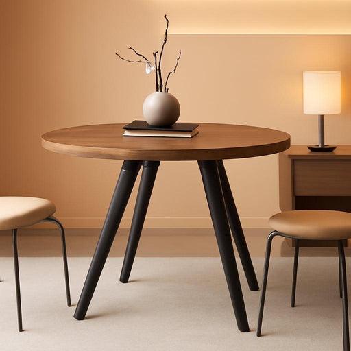 Round Dining Table, Small Dining Table for 2, 31.5" round Table, Mid-Century Modern Kitchen Table with 1.4" Thickness Wood Grain Tabletop for or Small Space, Dining Room, Kitchen, Rusty Brown