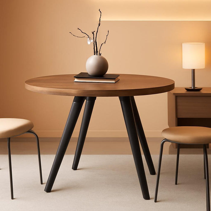 Round Dining Table, Small Dining Table for 2, 31.5" round Table, Mid-Century Modern Kitchen Table with 1.4" Thickness Wood Grain Tabletop for or Small Space, Dining Room, Kitchen, Rusty Brown