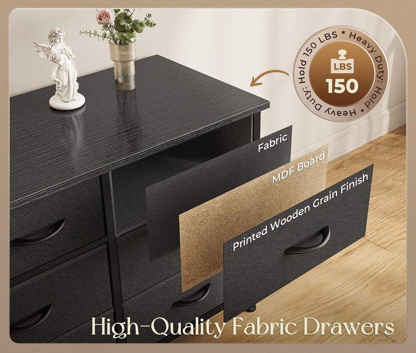 77.6" Long Dresser for Bedroom, 16 Drawer Fabric Dresser for Closet, Wide Chest of Drawers with Storage, TV Stand for 65, 75, 85 Inch TV, 77.6" W X 13" D X 26.4" H, Black