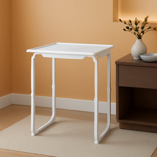 Adjustable TV Tray Table - TV Dinner Tray on Bed & Sofa, Comfortable Folding Table with 6 Height & 3 Tilt Angle Adjustments (White)