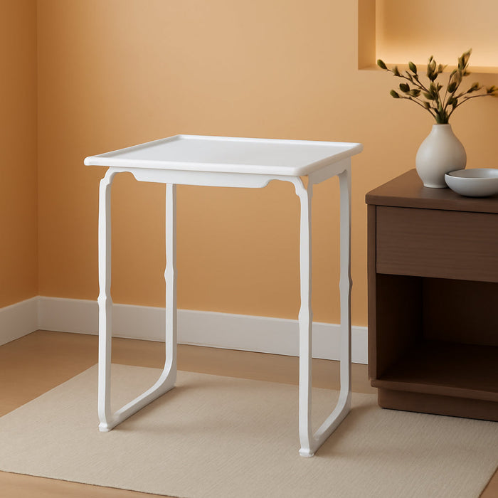 Adjustable TV Tray Table - TV Dinner Tray on Bed & Sofa, Comfortable Folding Table with 6 Height & 3 Tilt Angle Adjustments (White)