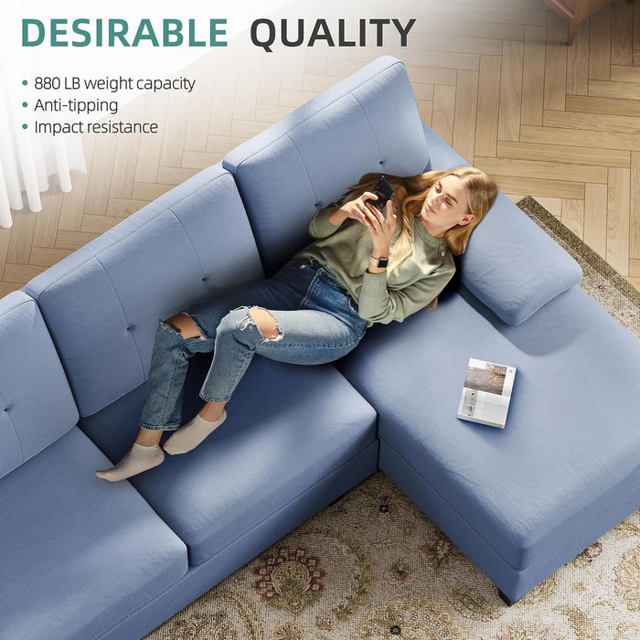 Sectional Sofa Couches for Living Room, U Shaped Sofa Living Room Furniture Sets, 4 Seat U Shaped Sofa Sectional Couch with Chaise, Blue
