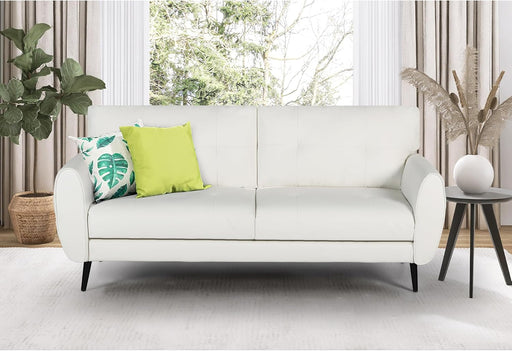 White Leather Loveseat: Mid-Century Modern, Button-Tufted