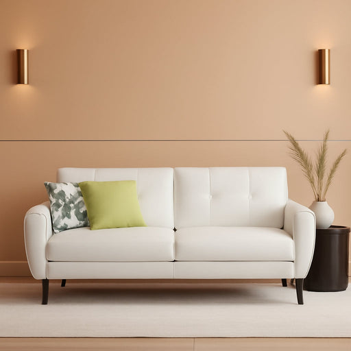 White Leather Loveseat: Mid-Century Modern, Button-Tufted