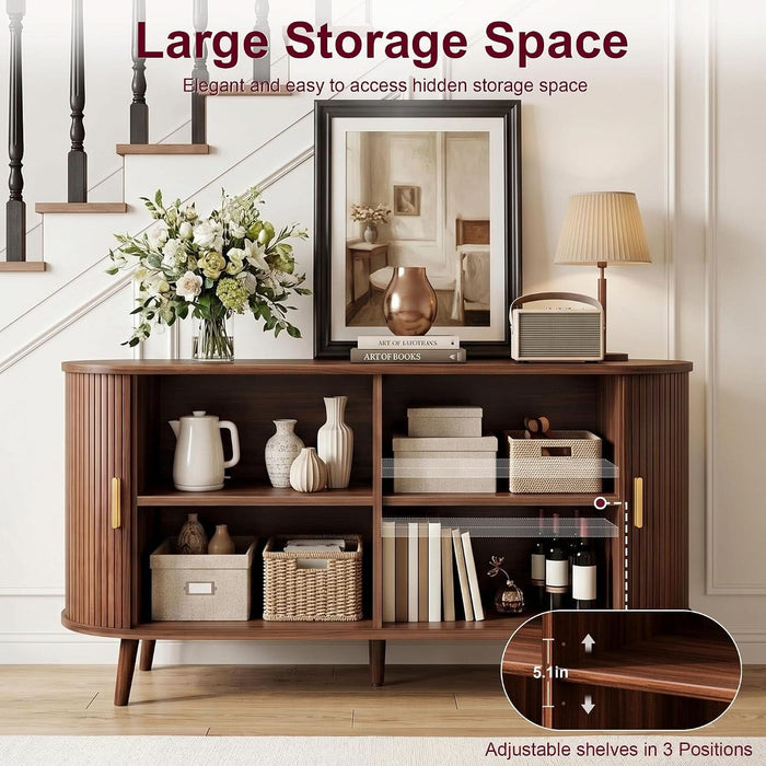 55" Fluted Sideboard Buffet Cabinet with Storage & Sliding Door