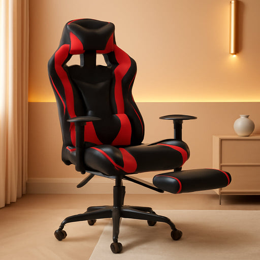 Gaming Chair Office Chair Ergonomic Desk Chair with Footrest Arms Lumbar Support Headrest Swivel Rolling High Back Racing Computer Chair for Women Men Adults Girls,Red