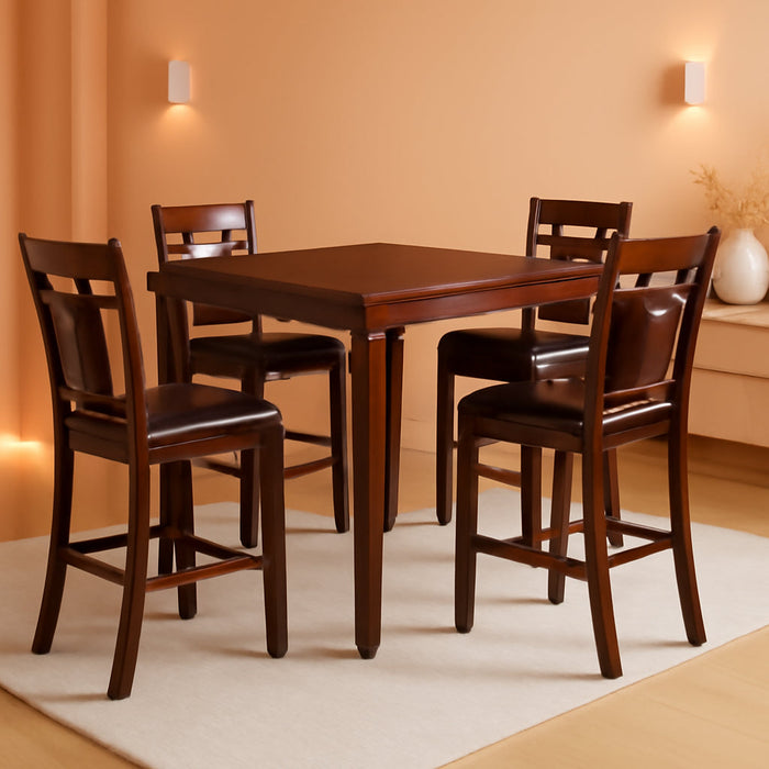 Bennox 5 Piece Counter Height Dining Set, Includes Table & 4 Barstools, Brown