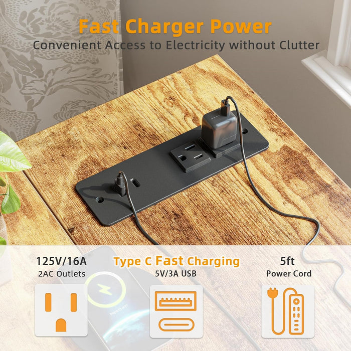 L Shaped Computer Desk with Power Outlets, 47 Inch Small Corner Desk with Reversible Shelves, Gaming Desk Computer Table Study Writing Desk for Home Office Small Space, Rustic Brown