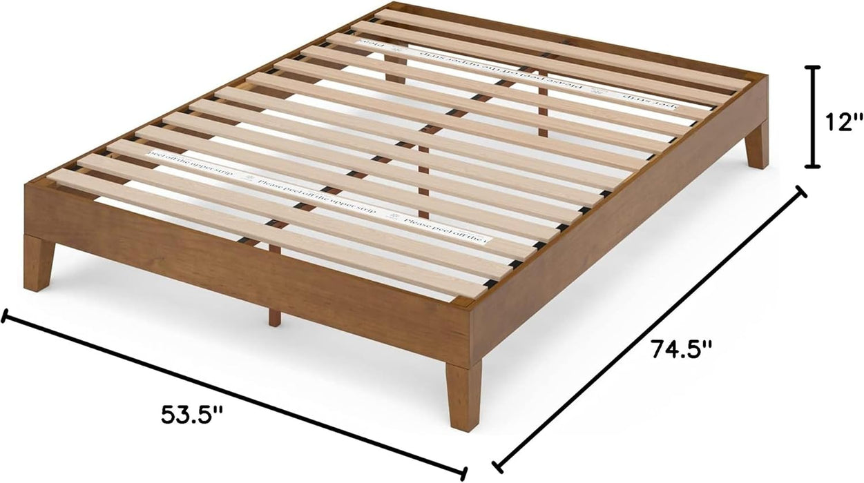 OLB-PWPBBO-12F 12 Inch Deluxe Wood Platform Bed / No Boxspring Needed / Wood Slat Support / Rustic Pine Finish, Full