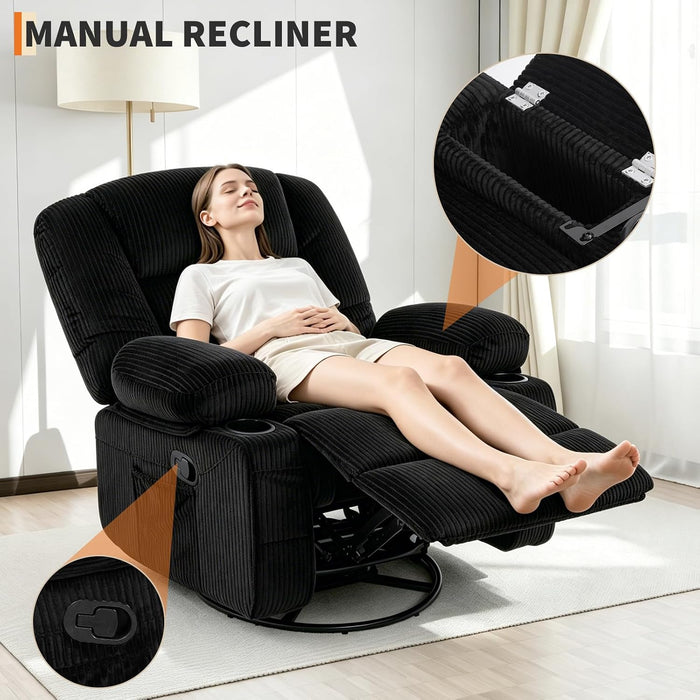 Oversized Recliner Chair,Extra Wide 360° Swivel Rocker Massage Heat