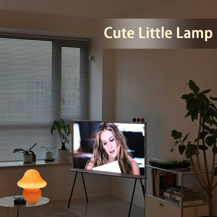 Mushroom Lamp Orange Glass Mushroom Table Lamp for Bedrooms, Living Room, Aesthetic Lamps for Bedroom, Cute Bedside Lamp