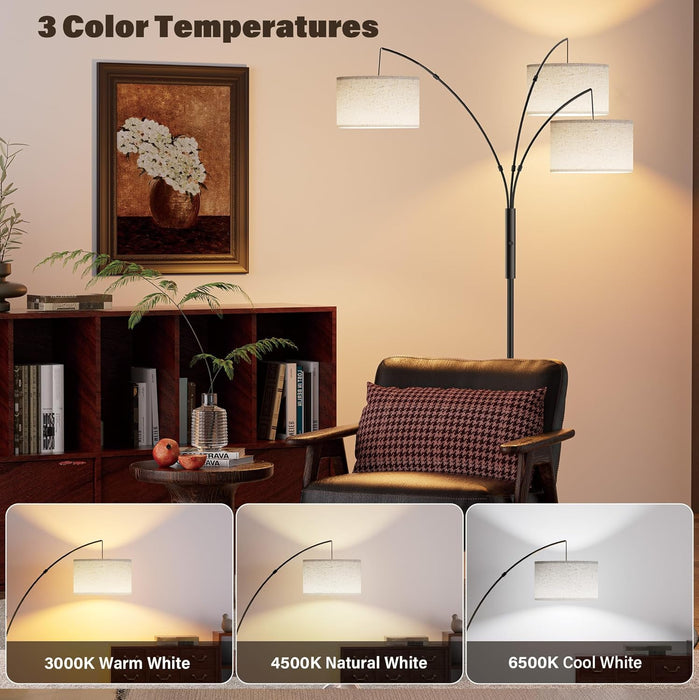 27W Floor Lamps for Living Room - Super Bright Dimmable Tree Floor Lamp, Modern Standing Lamp with Remote & Touch Control, 3 Lights Tall Lamp for Living Room Corner, Bedroom, Office