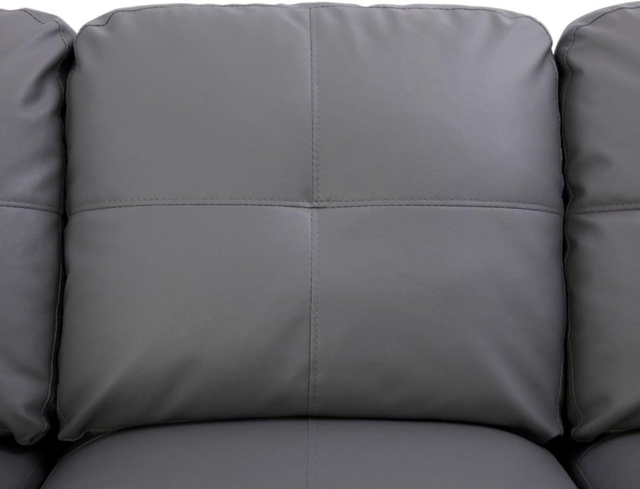 L-Shaped 3-Piece Semi PU Synthetic Leather Sofa with Storage Ottoman Set, Sectional Couch Sofa Set for Living Room, Office, Small Space, Dark Grey