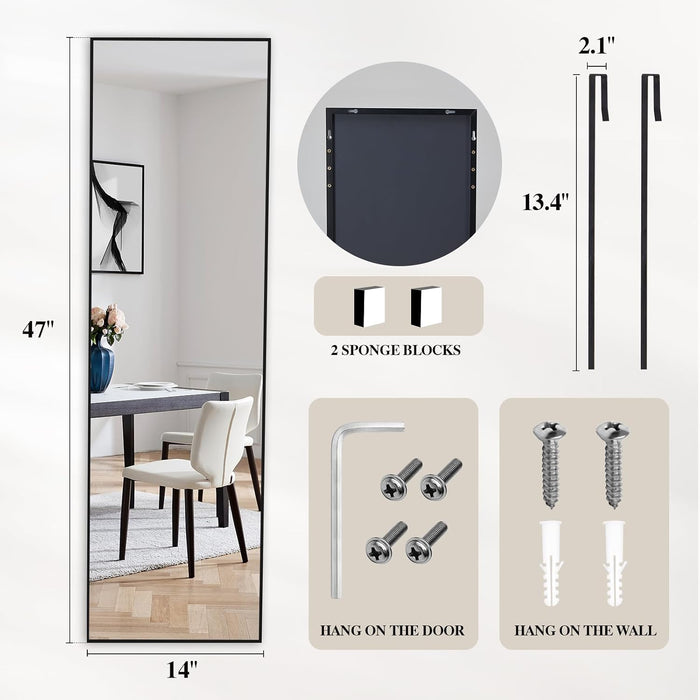 47"X14" Full Length Door Mirror, Full Body Mirror, Black