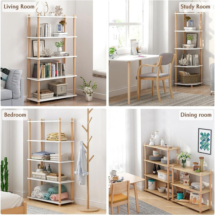 3-Tier Wooden Shelf Bookcase - Modern Open Bookshelf, Free Standing Storage Rack, Multifunctional Display Stand for Home and Office, White, Rectangle