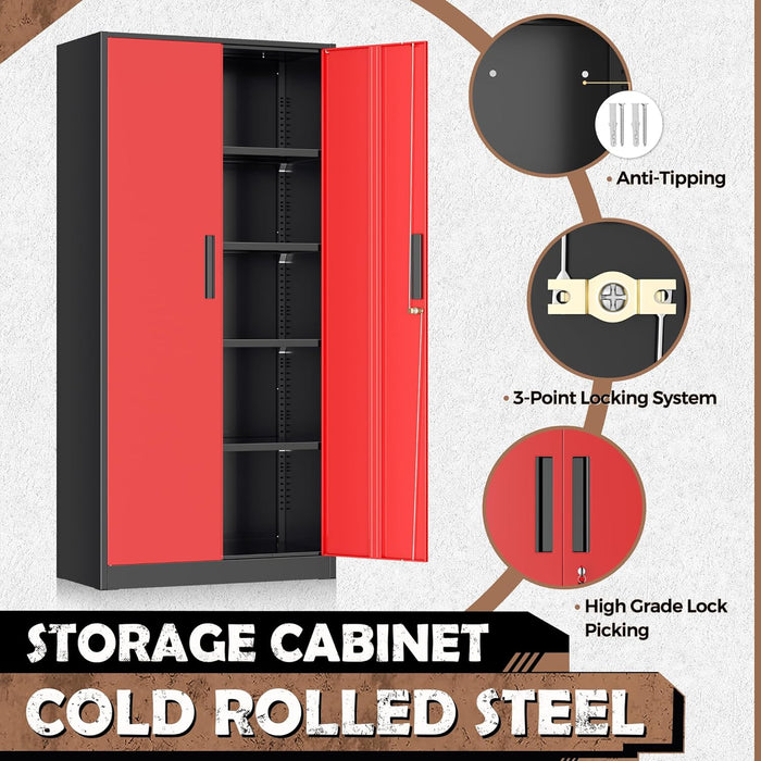72 Inches Black Red Powdercoated Industrial Cabinet