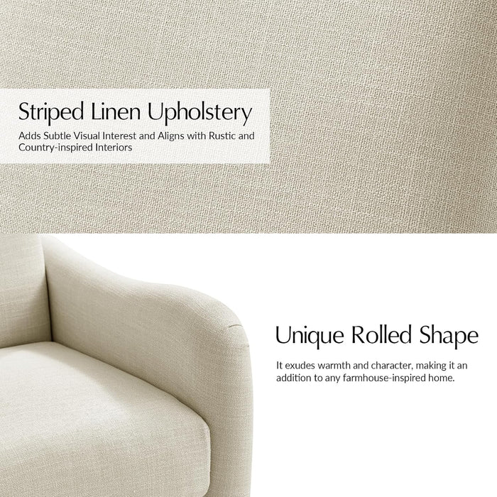 Farmhouse Curved Recliner Chair with Spindle Legs, Linen