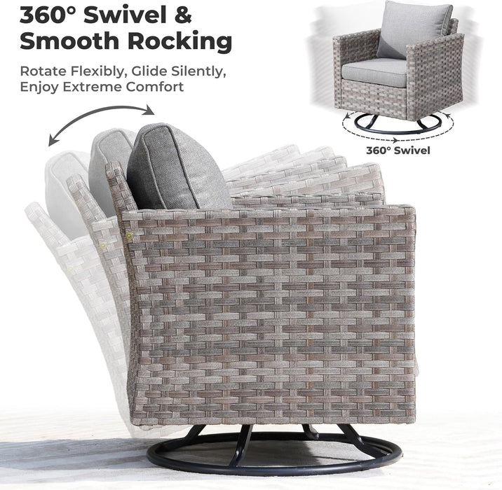 10 Pieces Patio Furniture Set, Outdoor Wicker Sectional Sofa with 30" Fire Pit Table Swivel Chairs, Modern Modular Deep Seat Rattan Couch Conversation Sets, Dark Grey