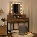 Vanity Desk with Mirror and Lights, Makeup Vanity with 3 Color Dimmable Lighted Hollywood Mirror, Brown Makeup Table with 4 Drawers, Large Dressing Table for Women Girls