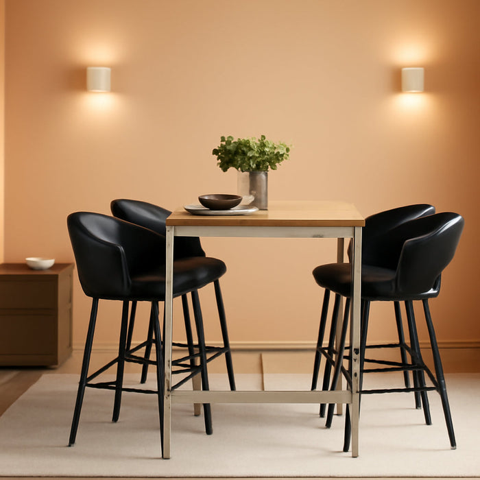 Bar Stools Set of 4, 30" H Upholstered Black Leatherette Barstools with Nailhead Trim, Modern Mid-Century Bar Height Bar Chairs with Metal Tapered Legs for Kitchen Island, Bistro