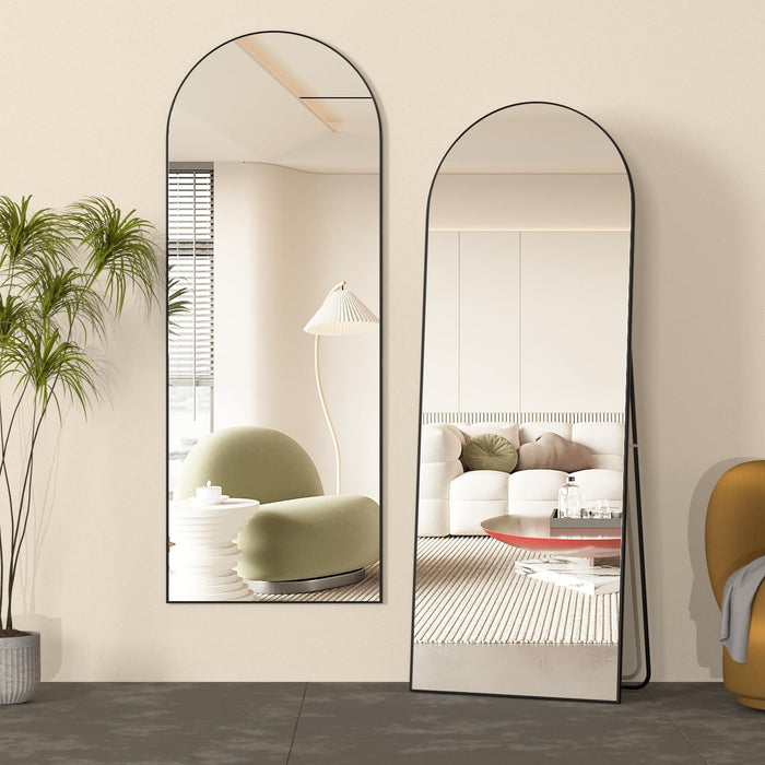 Full Length Mirror, 56"X16" Arch Mirror Floor Mirror with Stand, Black Arched Full Body Standing or Leaning Mirrors for Bedroom, Living Room